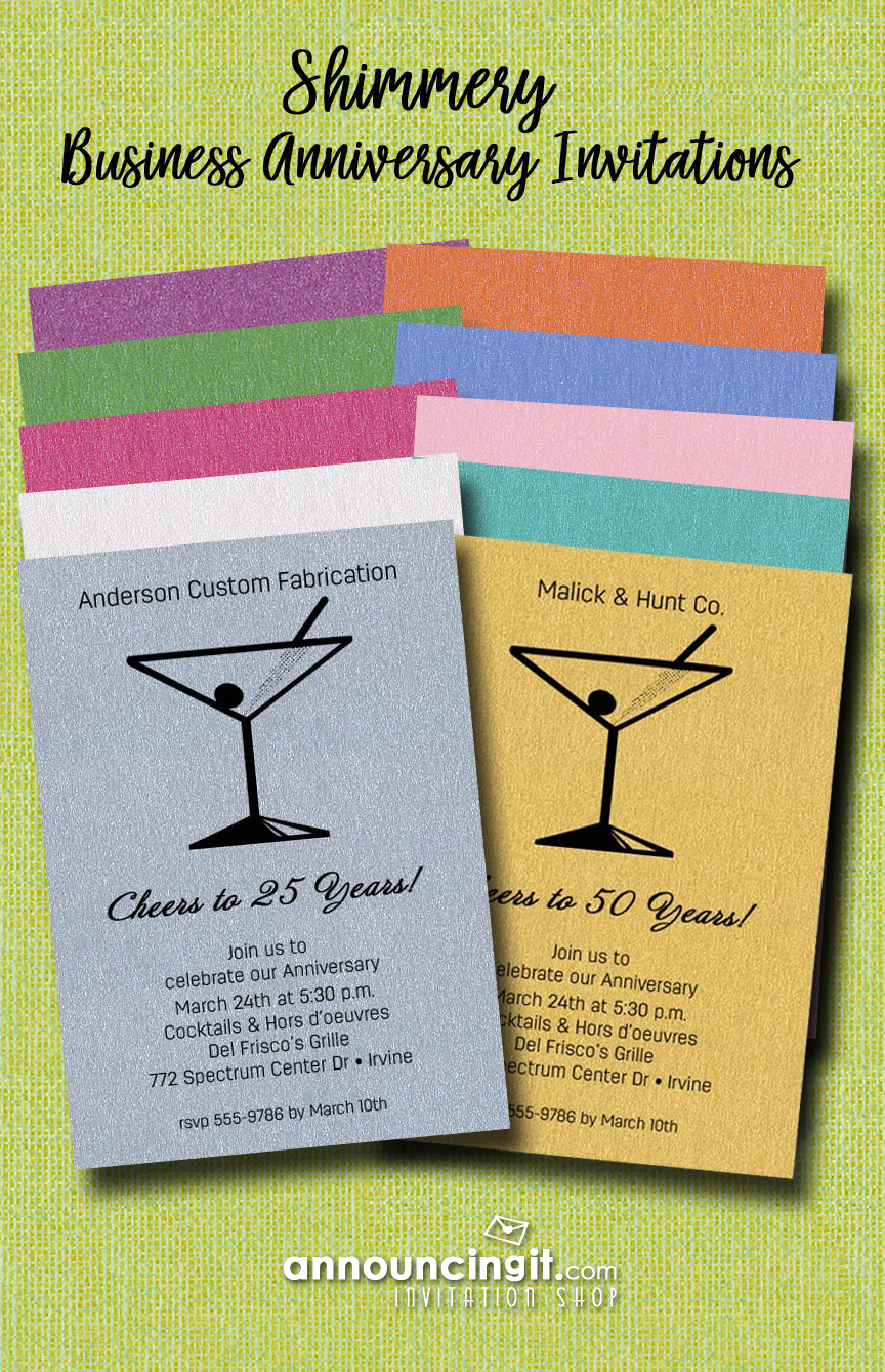 Martini Glass on Shimmery Paper Business Party Invitations at Announcingit.com