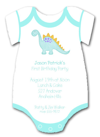 Blue Dinosaur Onsie Diecut Invitations