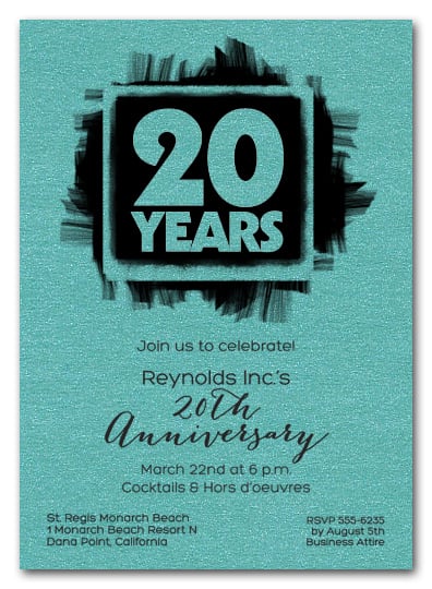 Shimmery Turquoise Brushed Business Anniversary Invitations