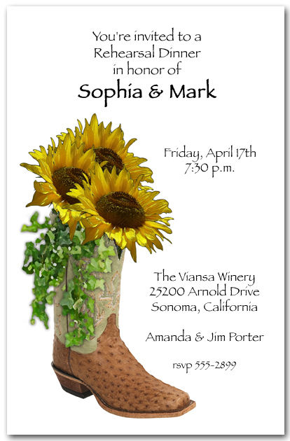 Sunflowers in Boot Western Party Invitations, Floral Invitations