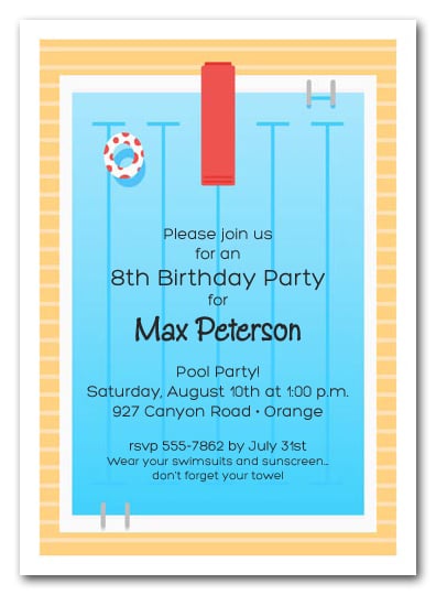 Swimming Pool Deck Invitations