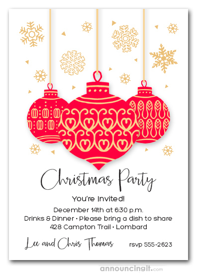 Red & Gold Christmas Ornaments Holiday Party Invitations