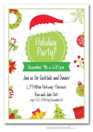 Lime and Red Holiday Christmas Party Invitations