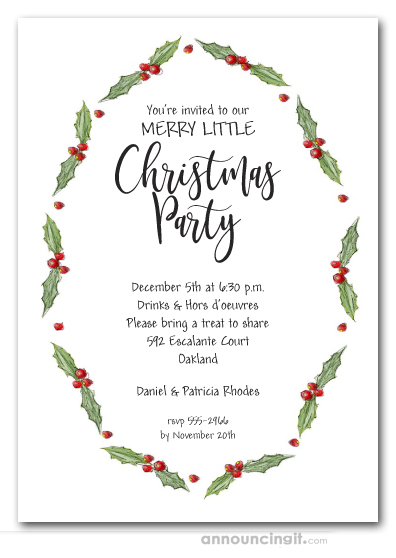 Holly and Berries Holiday Christmas Party Invitations