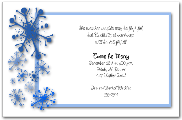 Blue Snowflakes Invitation Snowflakes Holiday Invitation Christmas