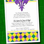 Glitter Fleur de Lis on Harlequin Mardi Gras Party Invitations