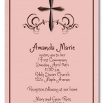 Swirled Brown Cross on Shimmery Pink Religious Invitations