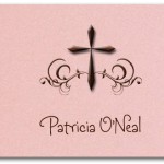 Swirled Brown Cross on Shimmery Pink Thank You Notes