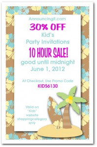 10 Hour Sale on Kids Party Invitations