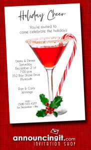 Candy Cane Martini Holiday Party Invitations at Anniouncingit.com