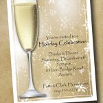 Champagne on Gold Snowflakes Holiday Christmas Party Invitations at Announcingit.com