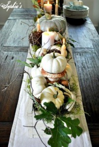 White Pumpkins Fall Table Centerpiece