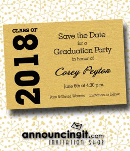 Class of 2018 Graduation Save the Date Cards on lots of shimmery paper colors | See the entire collection at Announcingit.com