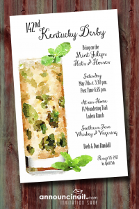 Tall Mint Julep Kentucky Derby Party Invitations are the perfect way to invite guests to your Derby party, derby themed bridal shower, birthday party, retirement party, summer cocktail party and more...just change the wording to fit your occasion. See our entire collection at Announcingit.com