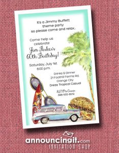 Cheeseburger, Woody, sunglasses, palm tree and surfboard are what we call our Cheeseburger Beach Party Invitation - a perfect choice for a surprise birthday party invitation, beach party, summer party invitation and more, just change the wording. See our entire collection of party invitations, save the date cards and more at Announcingit.com