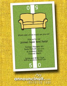 Fifty Yard Line Couch Super Bowl Party Invitations at Announcingit.com