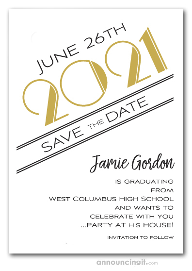 Gold Art Deco Graduation Save the Date Cards