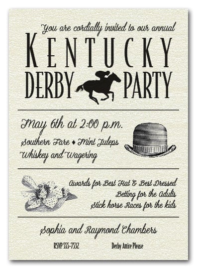 Shimmery White Billboard Kentucky Derby Day Party Invitations