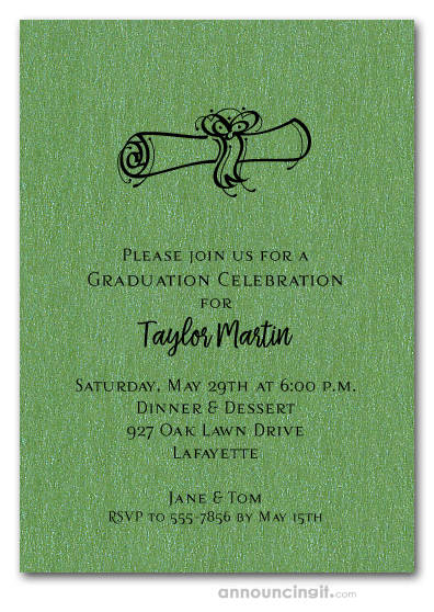 Diploma on Shimmery Green Graduation Invitations or Announcements