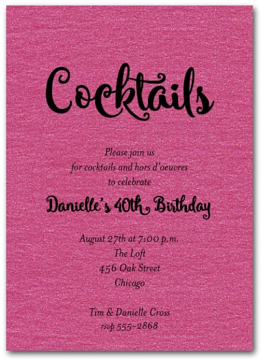 Shimmery Hot Pink Cocktail Party Invitations