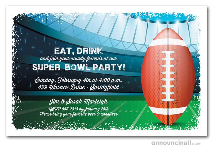 Football Stadium Kickoff Super Bowl Party Invitations
