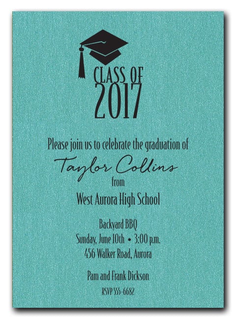 Shimmery Teal Grad Hat Party Invitations, Graduation Announcements