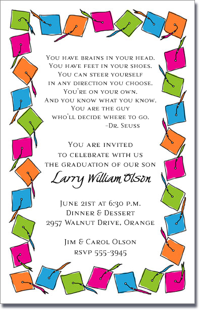 Multi Color Graduation Hats Party Invitations