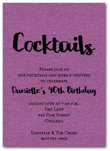 Shimmery Purple Cocktail Party Invitations