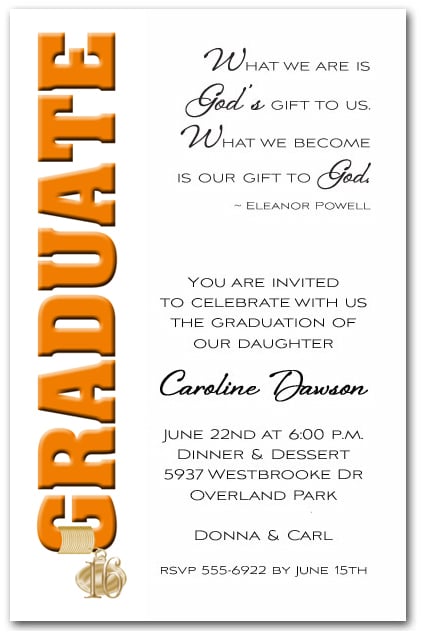 Graduation Invitations & Announcements: Orange Graduate & Tassel Charm