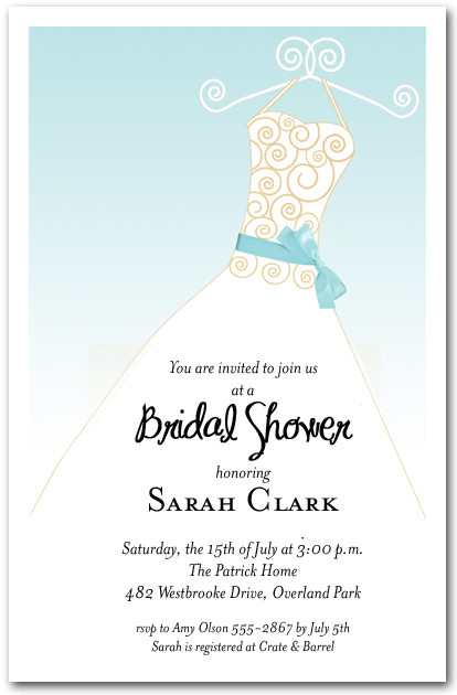 Tiffany Blue Ribbon Sash on White Gown Invitations, Bridal Shower