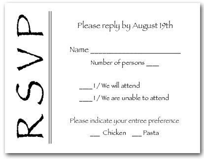 Black on White RSVP Cards, Reply Cards, Response Cards