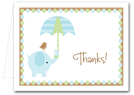 Blue Elephant Baby Shower Folded Note Cards Thank You Notes